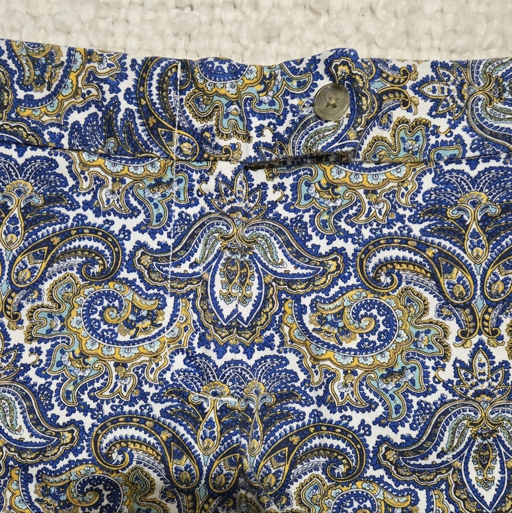 J Crew City Fit Paisley Print Shorts - Blue & Yellow Stretch Cotton - Size 4 - Picture 3 of 9